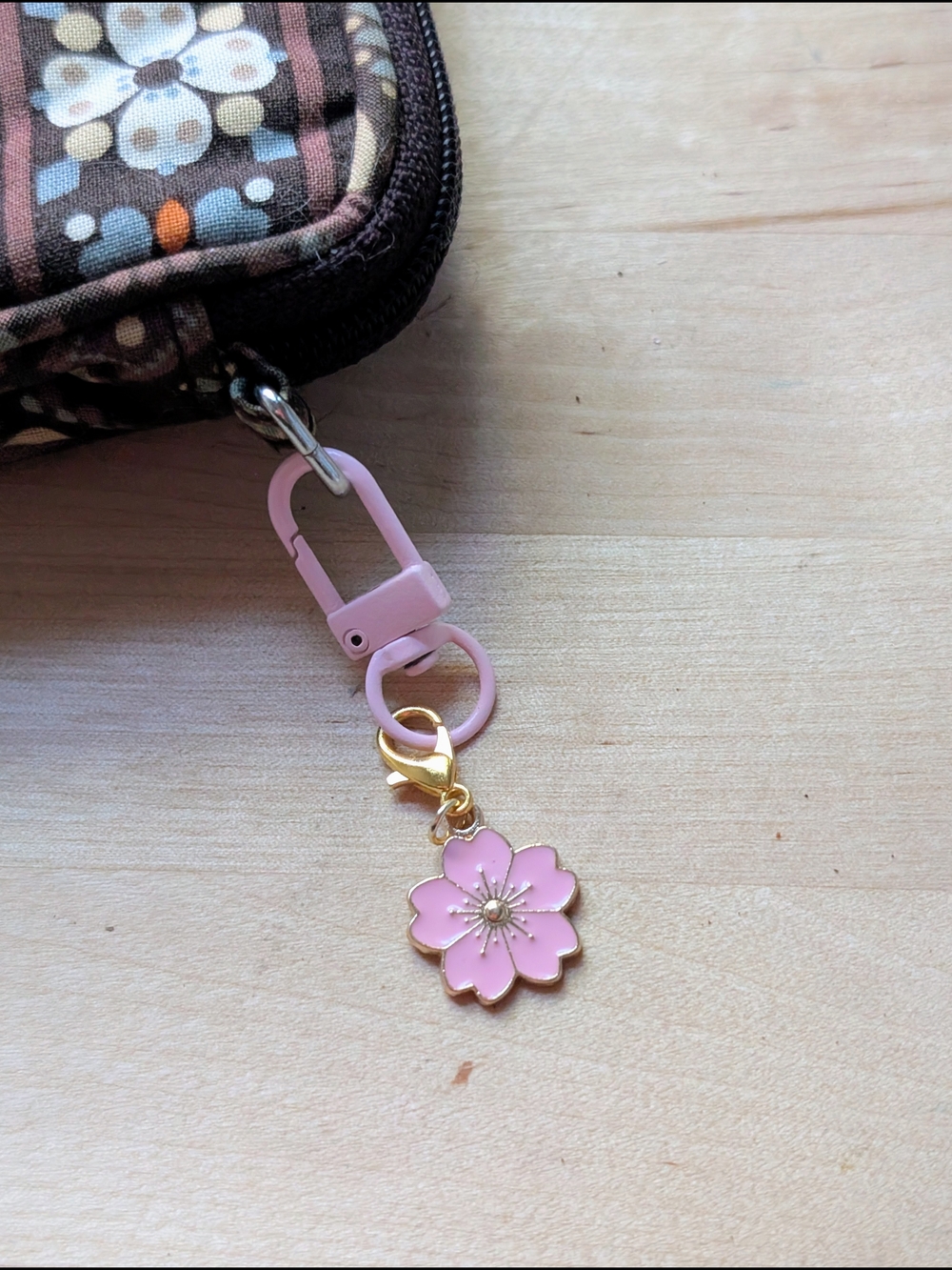 Pink Flower Enamel Key Charm with Clip